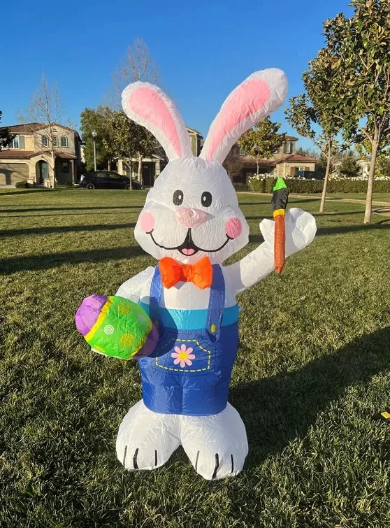 4' Air Inflatable Easter Bunny with a Paintbrush and an Egg