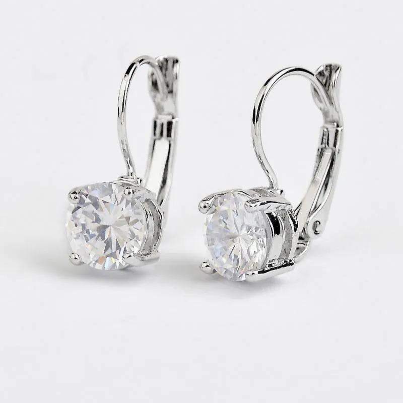 .925 Sterling Silver Crystal Cubic Zirconia Silver Clip Dangle Earrings
