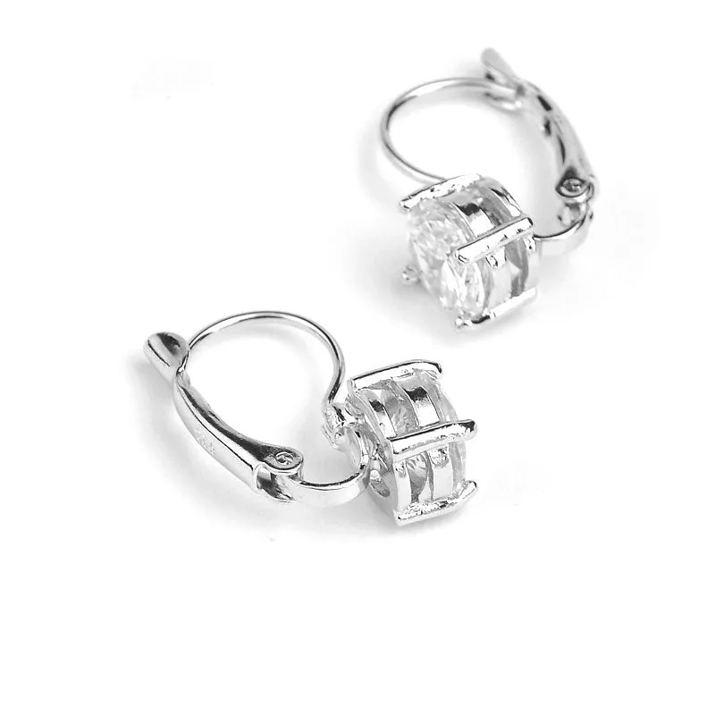 .925 Sterling Silver Crystal Cubic Zirconia Silver Clip Dangle Earrings