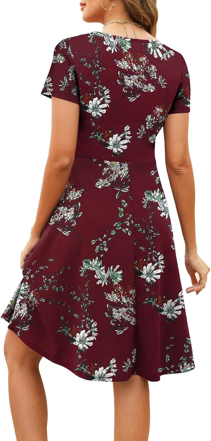 BARASA Women's Wear to Work Dresses Elegant Sweetheart Neck Short Sleeve Party A-Line Knee Length Dress D163