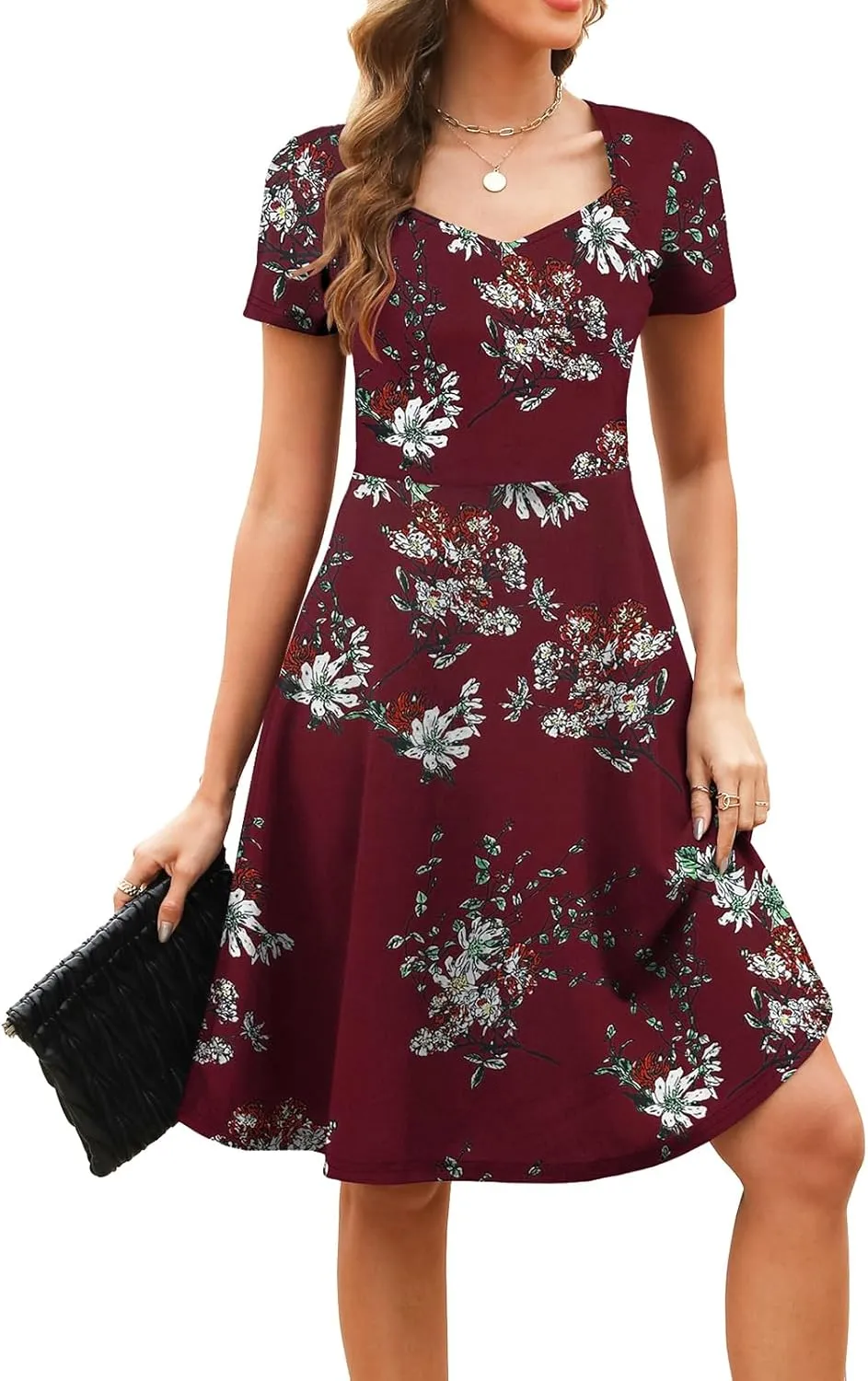 BARASA Women's Wear to Work Dresses Elegant Sweetheart Neck Short Sleeve Party A-Line Knee Length Dress D163