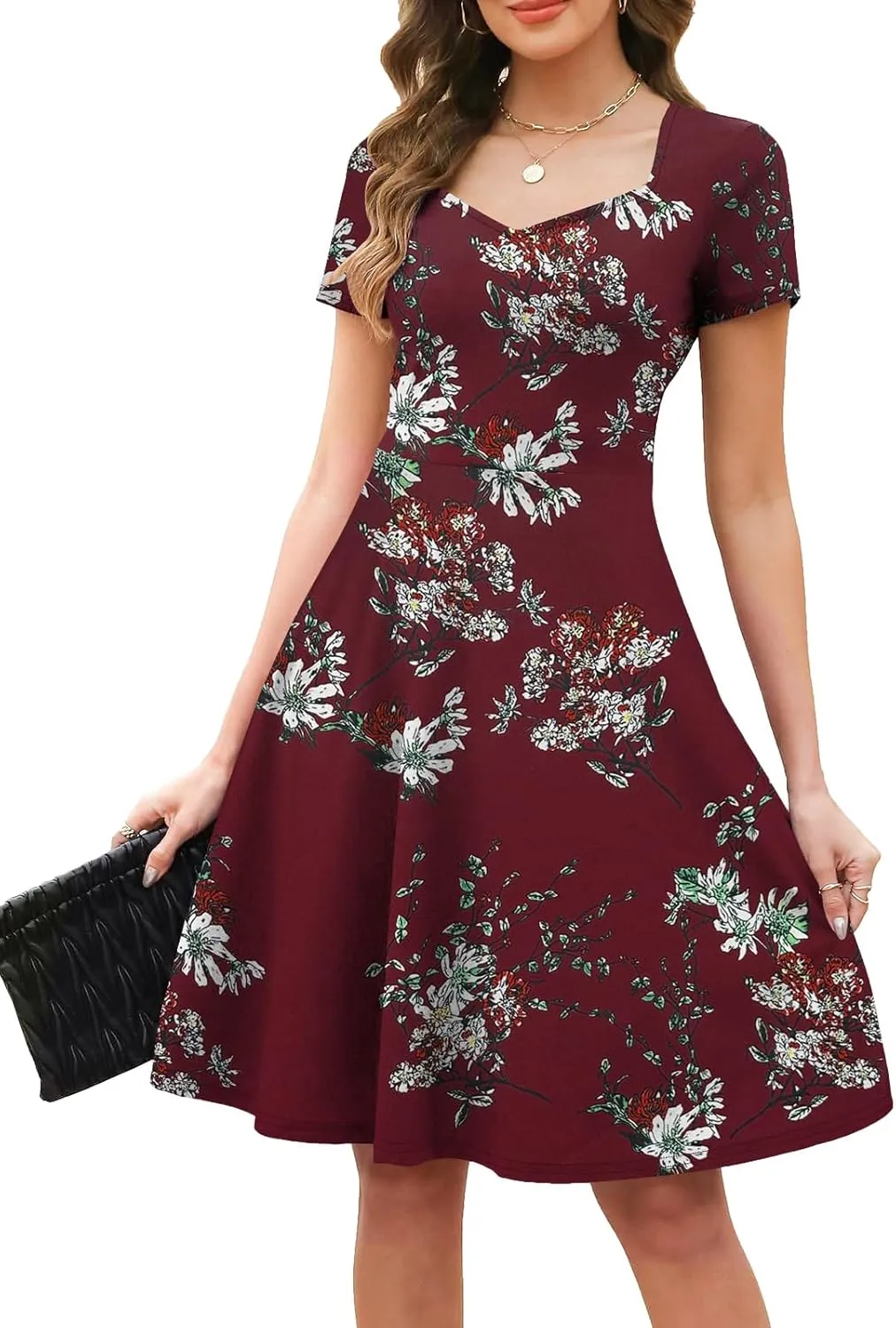 BARASA Women's Wear to Work Dresses Elegant Sweetheart Neck Short Sleeve Party A-Line Knee Length Dress D163