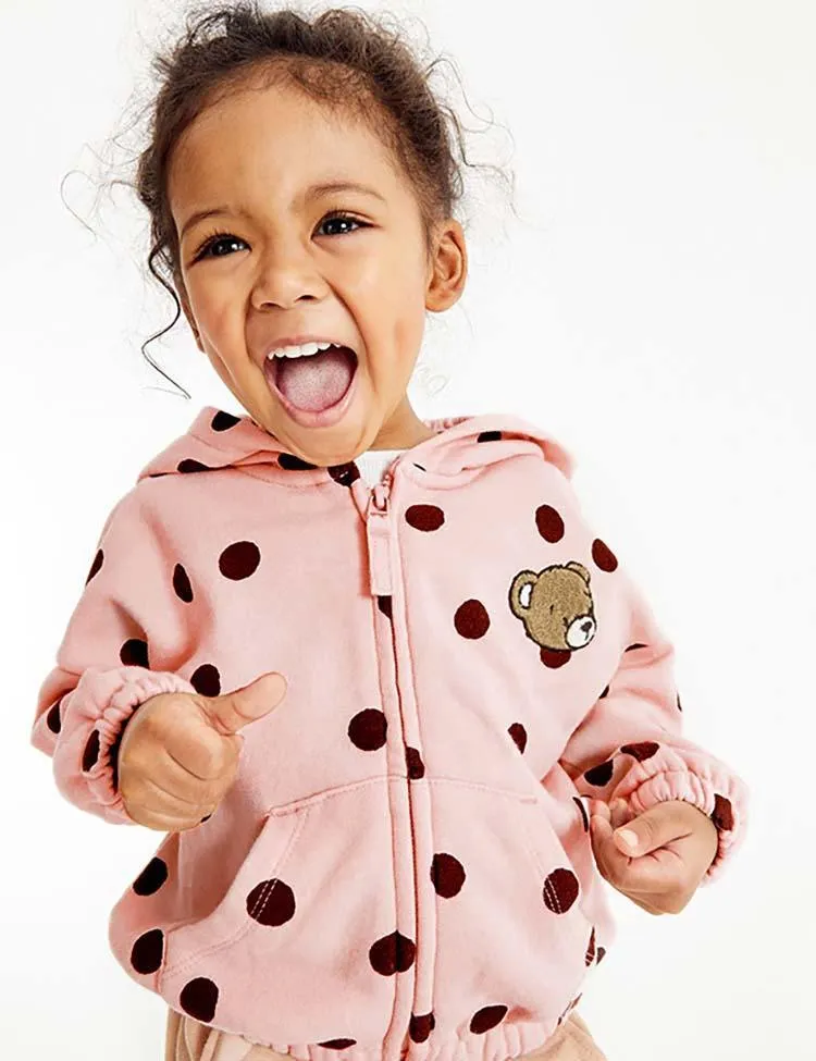 Bear Embroidery Zipper Hoodie