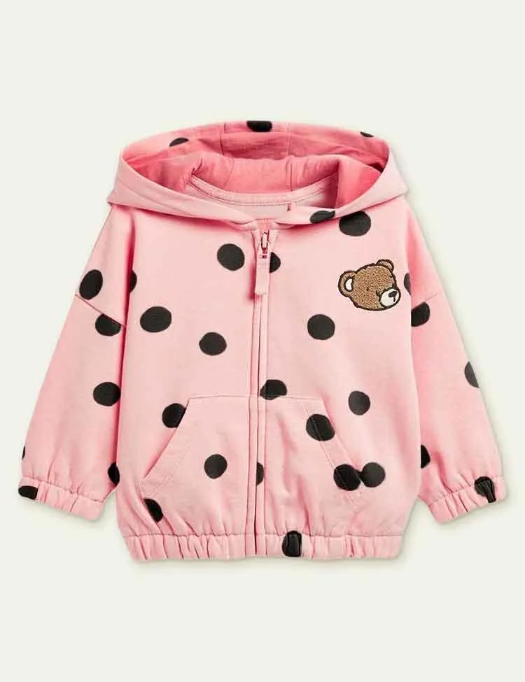 Bear Embroidery Zipper Hoodie