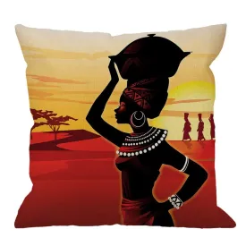 Beautiful Afrikan Women Cotton Linen Square Cushion Cover