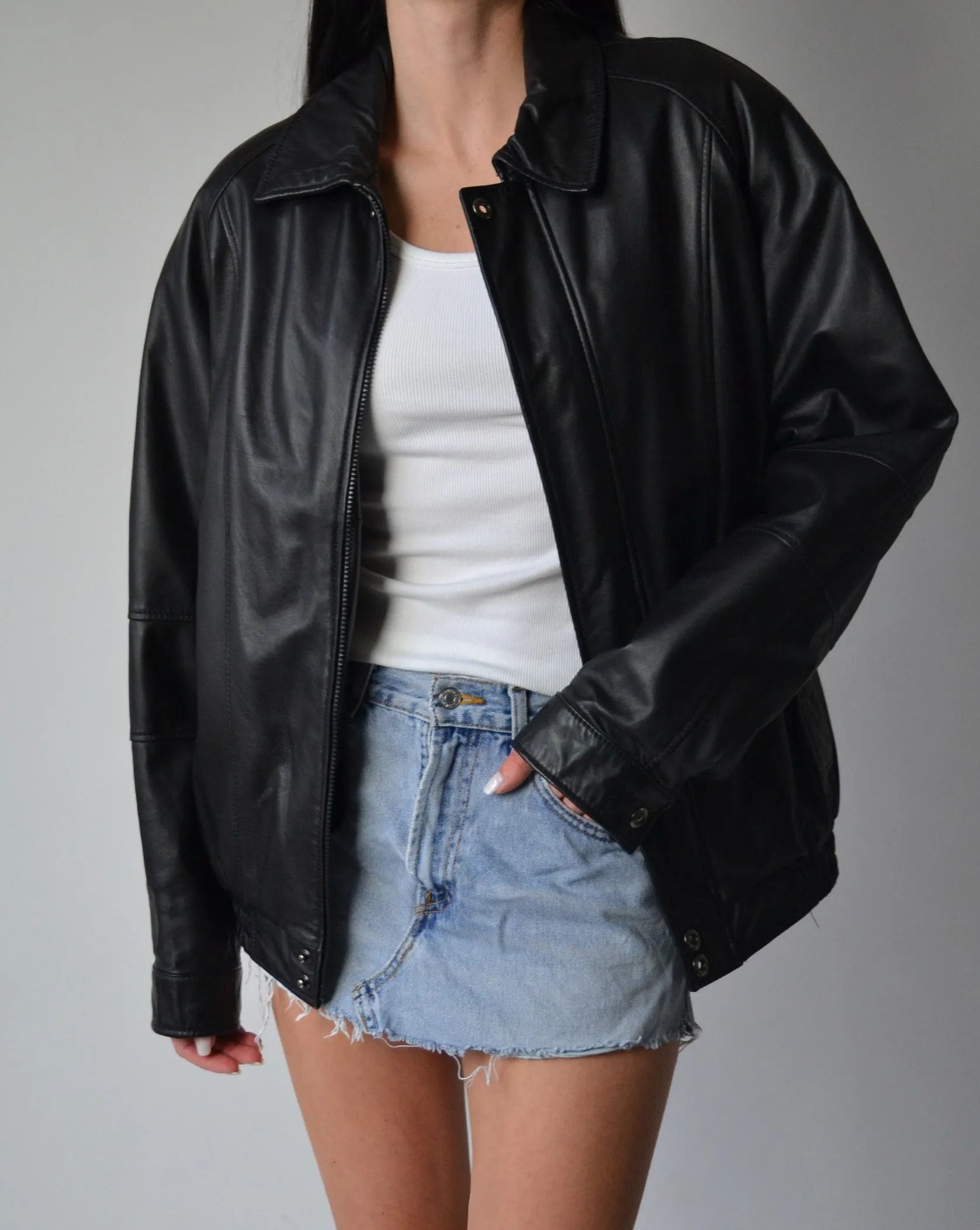 Black Leather Bomber Jacket