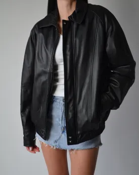 Black Leather Bomber Jacket