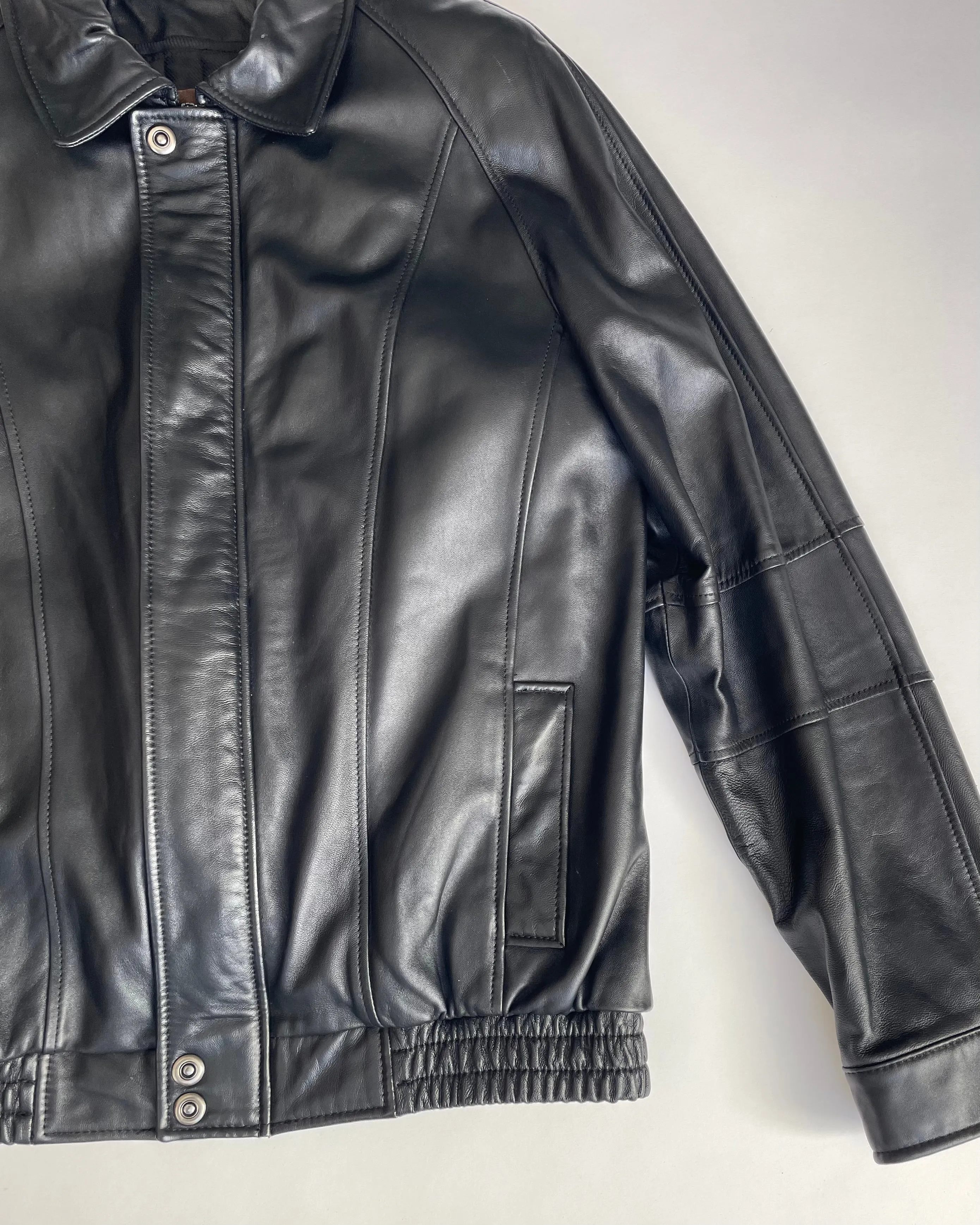 Black Leather Bomber Jacket