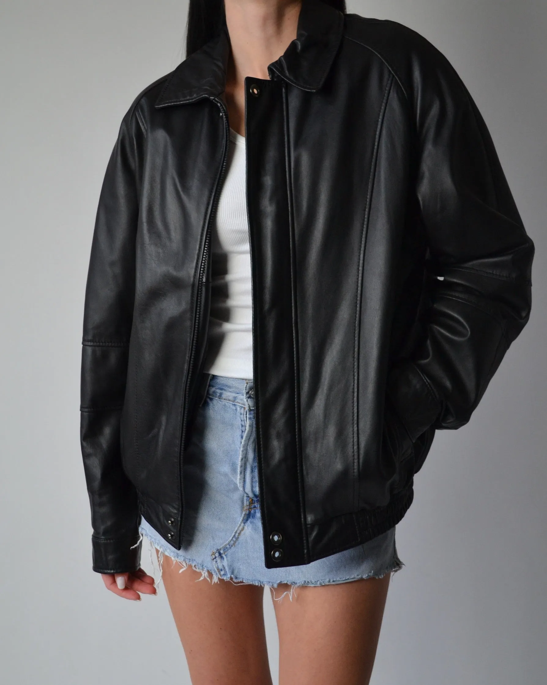Black Leather Bomber Jacket