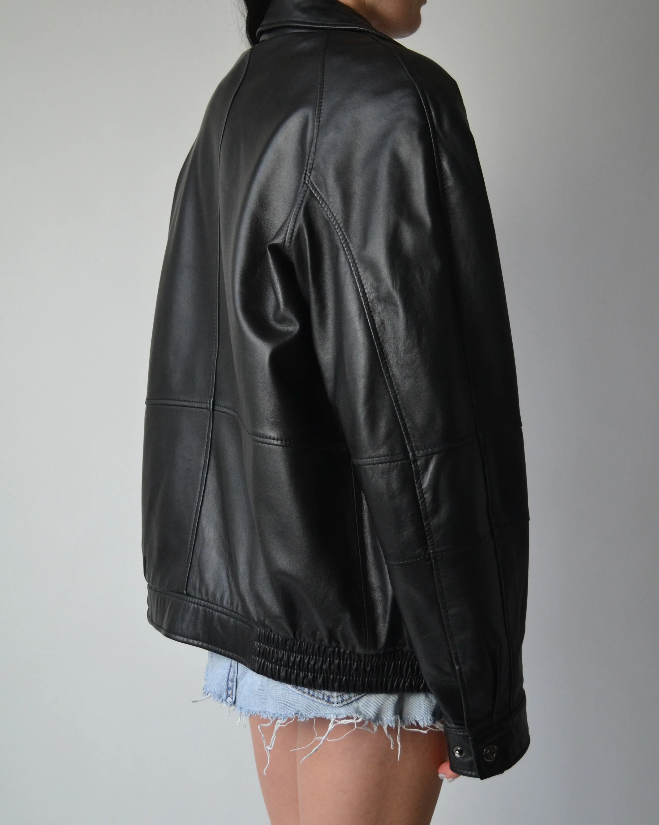 Black Leather Bomber Jacket