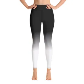 Black White Ombre Yoga Leggings Women, High Waisted Pants Cute Printed Graphic Workout Running Gym Designer Tights