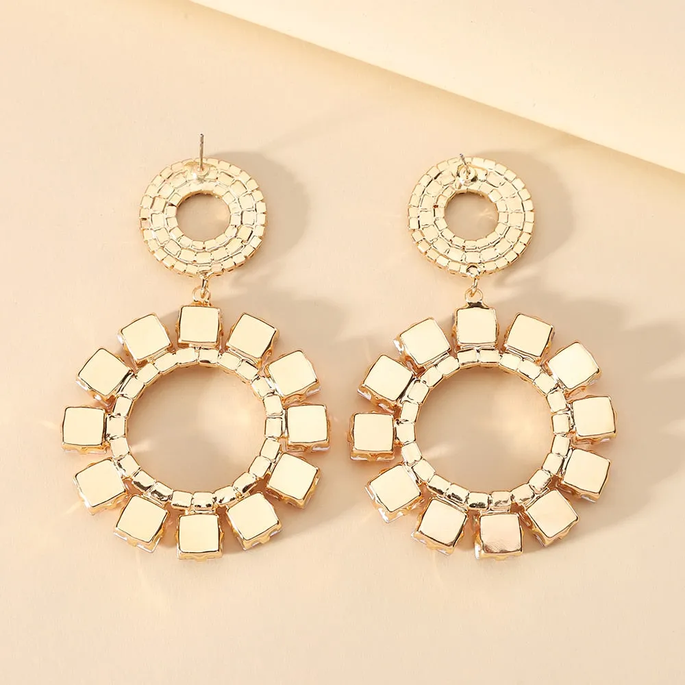Bohemian Fashion Colorful Crystal Round Big Dangle Earrings For Women