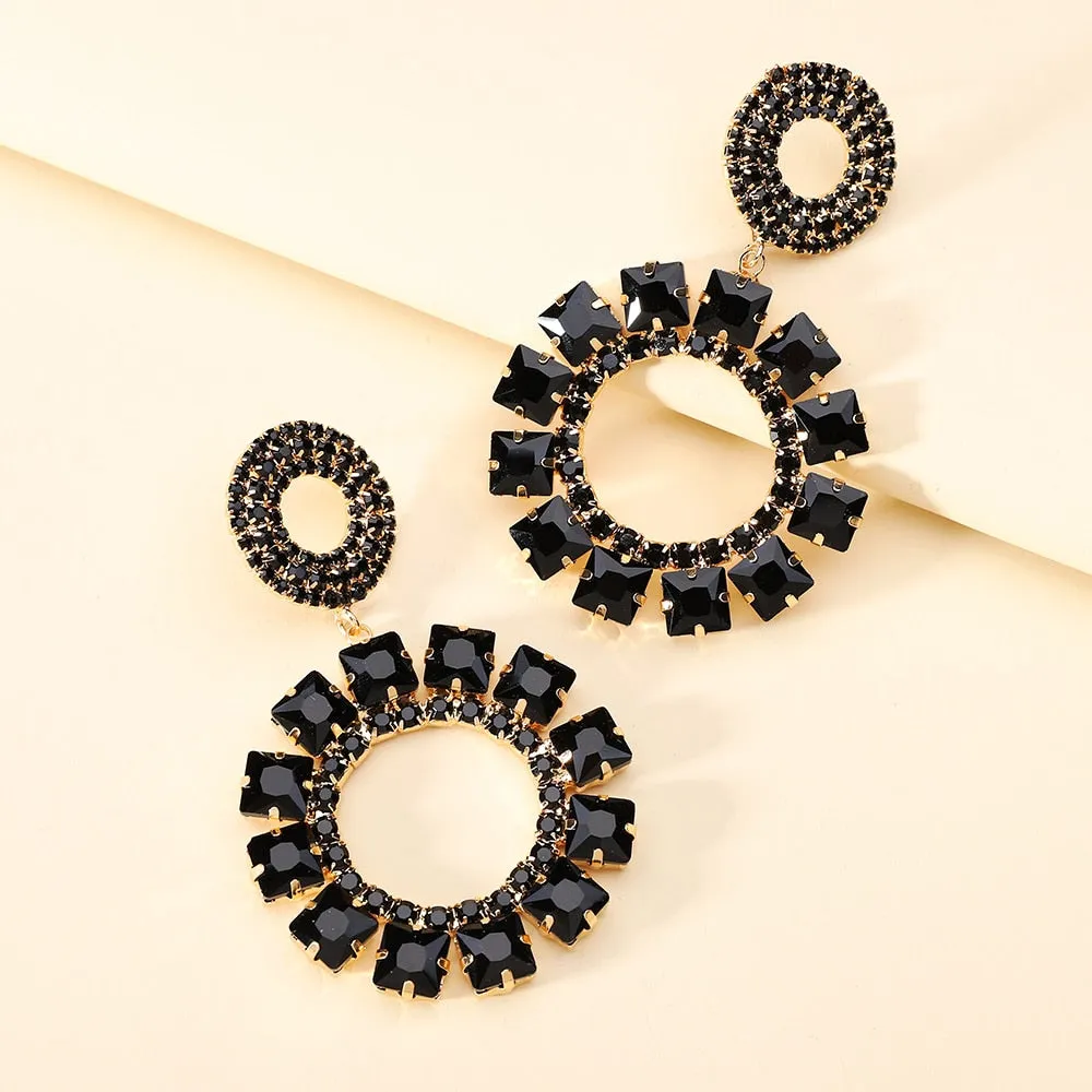 Bohemian Fashion Colorful Crystal Round Big Dangle Earrings For Women
