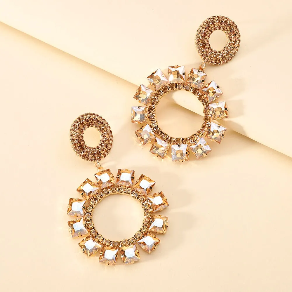 Bohemian Fashion Colorful Crystal Round Big Dangle Earrings For Women
