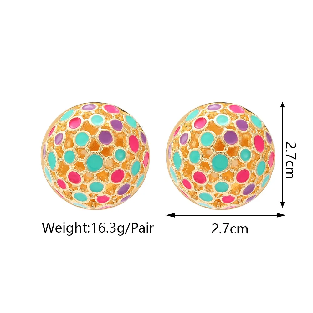 Bohemian Round Enamel Metal Stud Earrings For Women