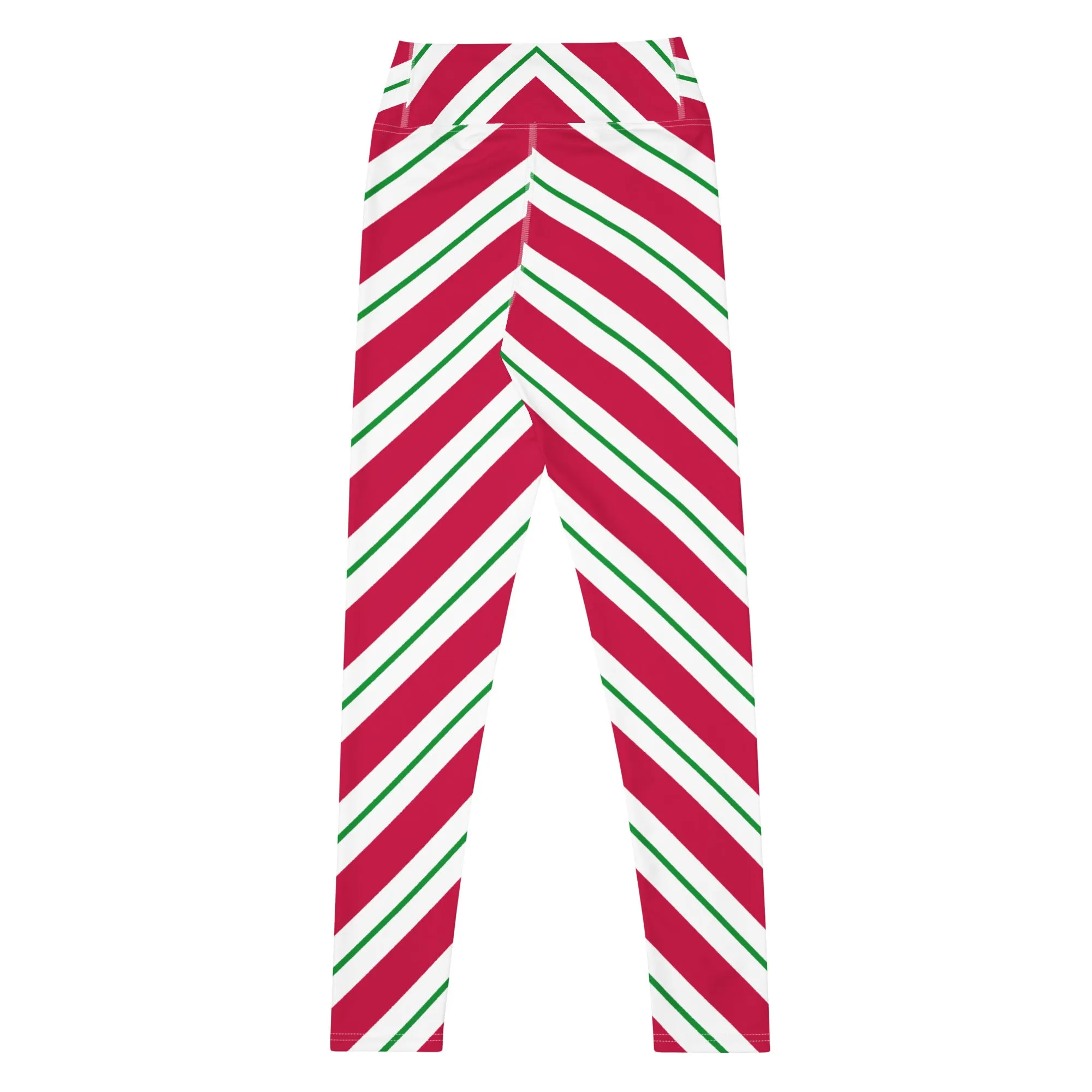 Candy Cane Leggings Women, High Waisted Yoga Red White Green Striped Christmas Graphic Printed Ladies Wear Holiday Xmas Pants