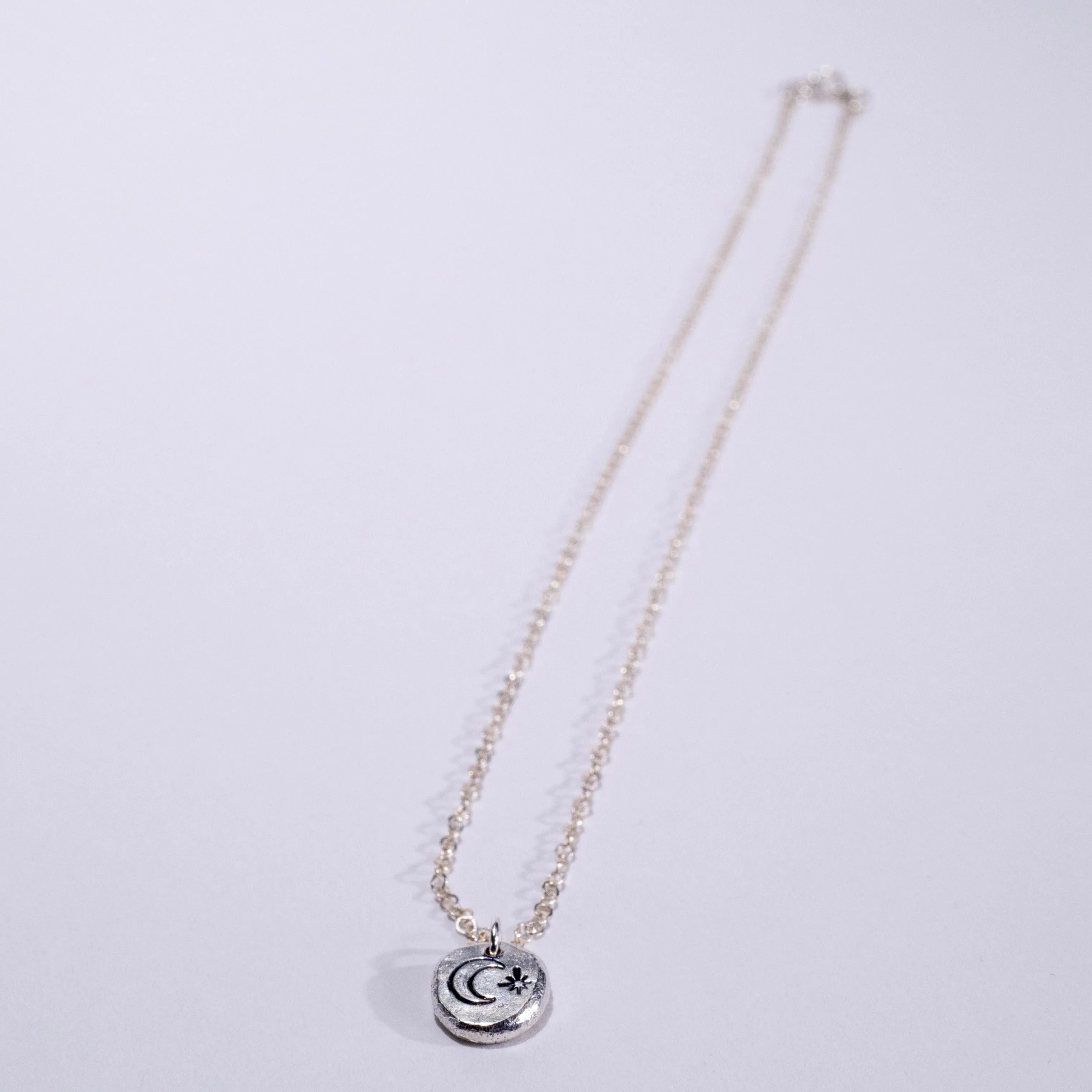 Celestial Stamped Sterling Silver Necklace with Moon and Star