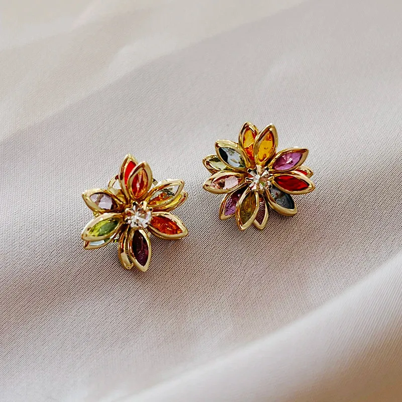 Colorful Crystal Flower Petal Earrings