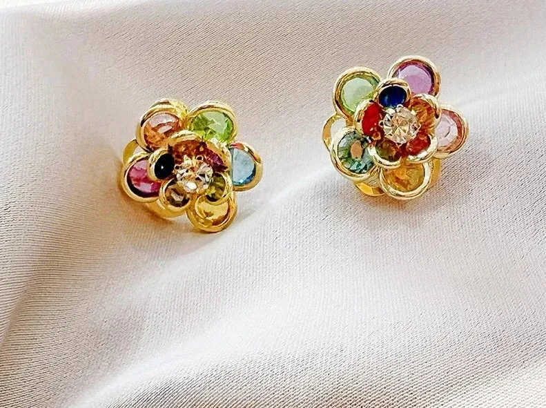 Colorful Crystal Flower Petal Earrings