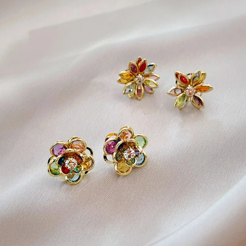 Colorful Crystal Flower Petal Earrings
