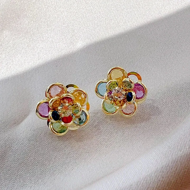 Colorful Crystal Flower Petal Earrings