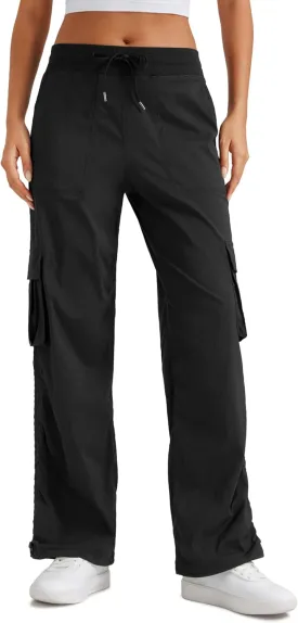 CRZ YOGA Lightweight Casual Cargo Pants for Women 30" Adjustable Ruched Straight Leg Travel Workout Athletic Hiking Joggers