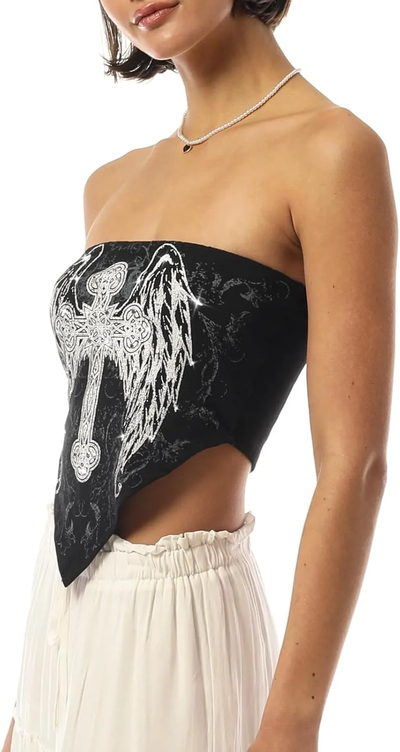 Design by Olivia Women's Sexy Paisley Print/Solid Bandana Tube Crop Top Shirt- Made in USA