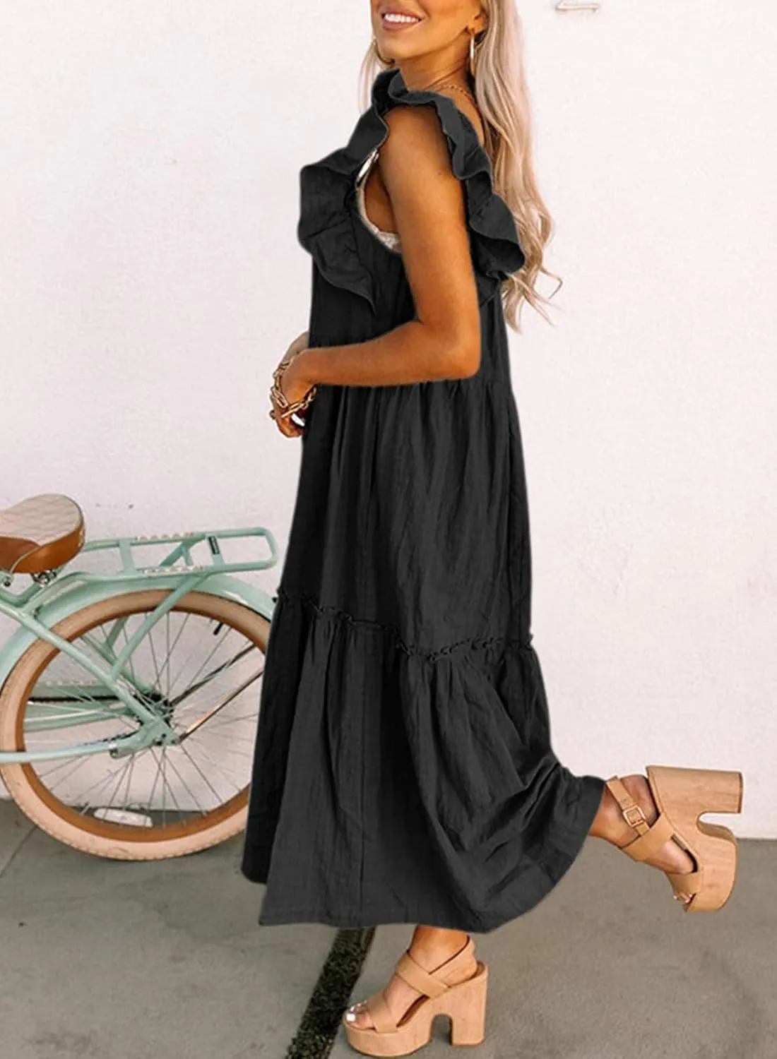 Dokotoo Women's 2025 Spring Summer Square Collar Dress Off Shoulder Style Elegant Ruffle Hemline Skirt Mini Dresses S-XL