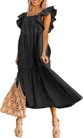 Dokotoo Women's 2025 Spring Summer Square Collar Dress Off Shoulder Style Elegant Ruffle Hemline Skirt Mini Dresses S-XL