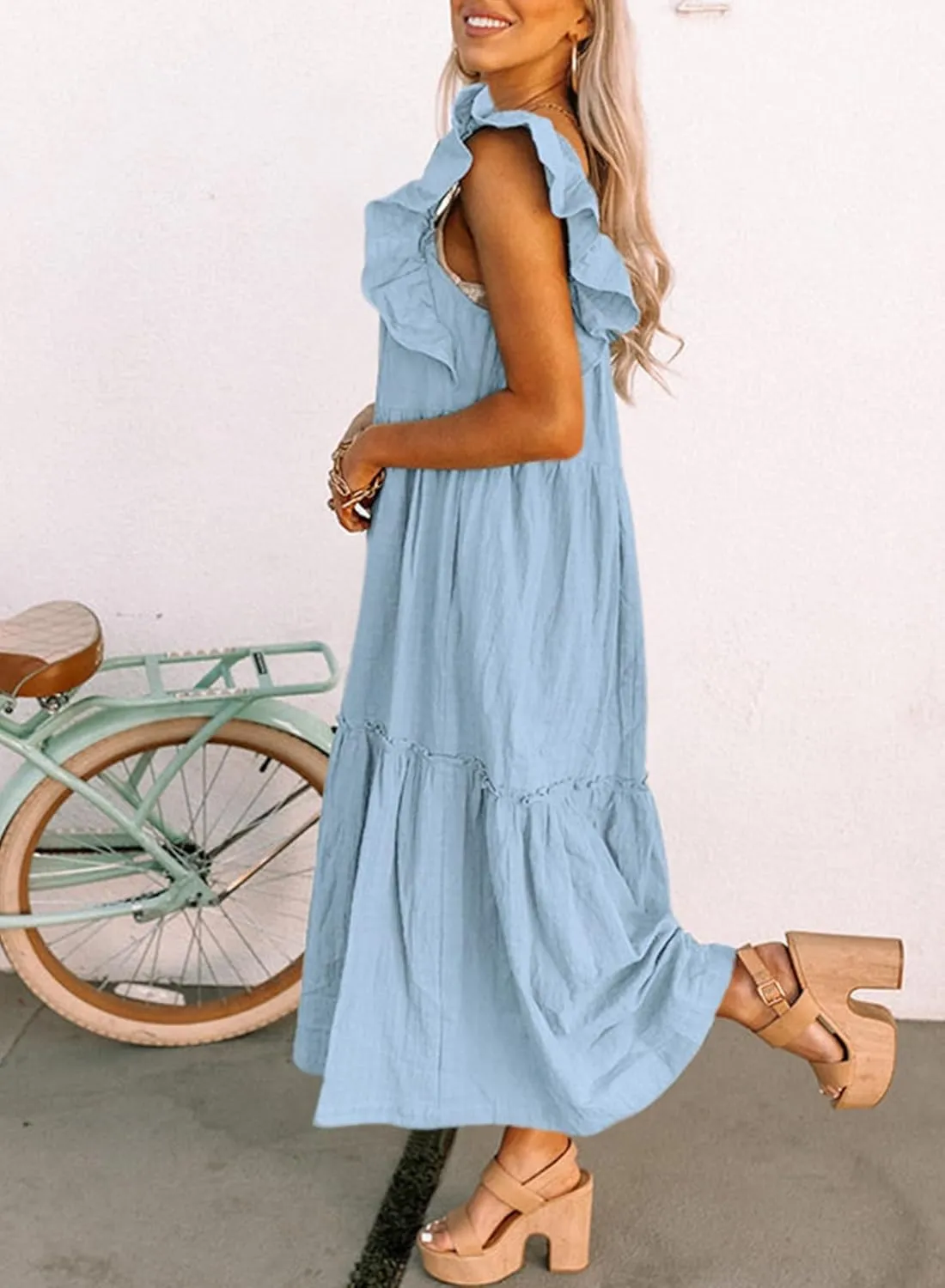 Dokotoo Women's 2025 Spring Summer Square Collar Dress Off Shoulder Style Elegant Ruffle Hemline Skirt Mini Dresses S-XL