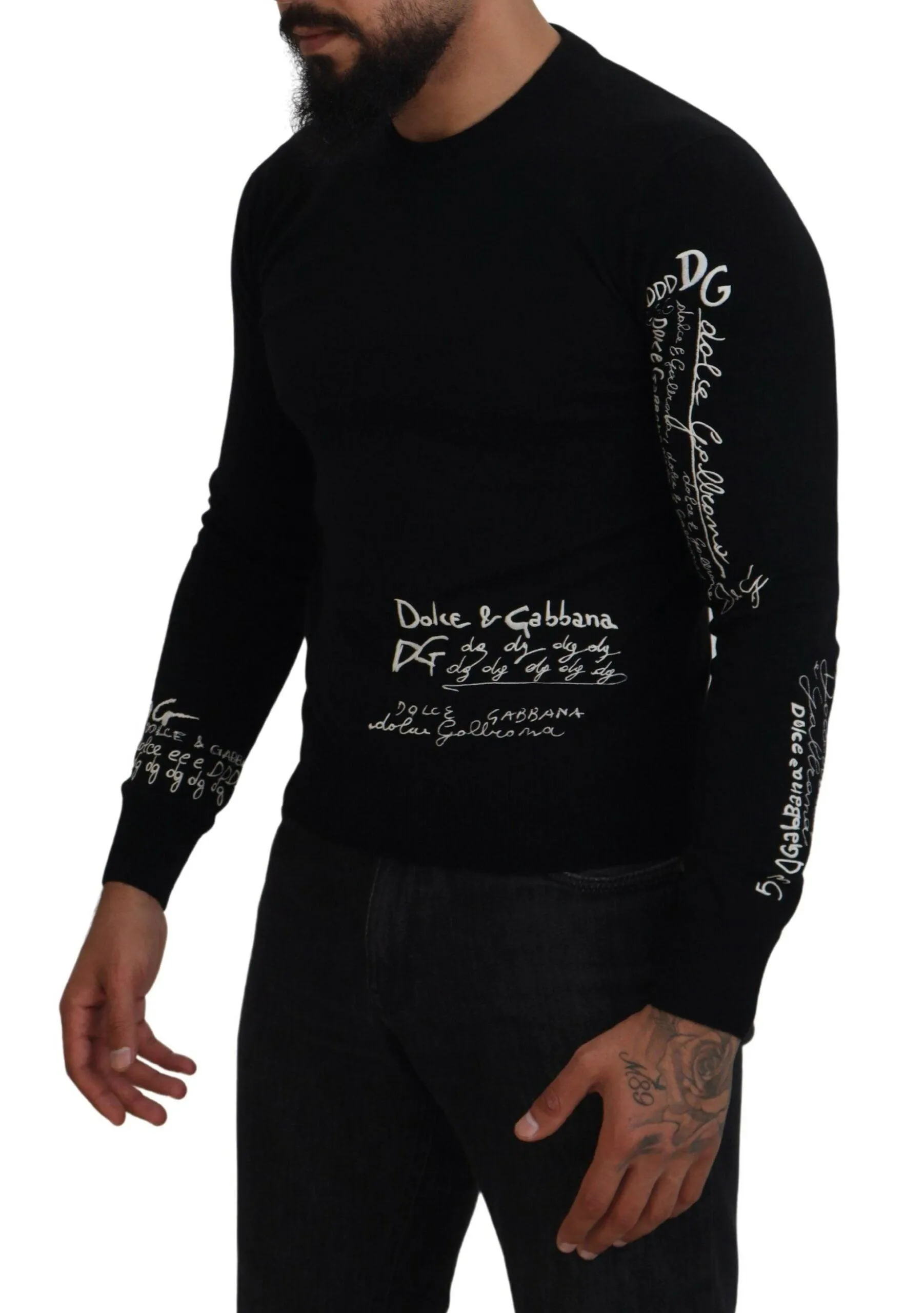 Dolce & Gabbana Black Cashmere Crew Neck Pullover Sweater