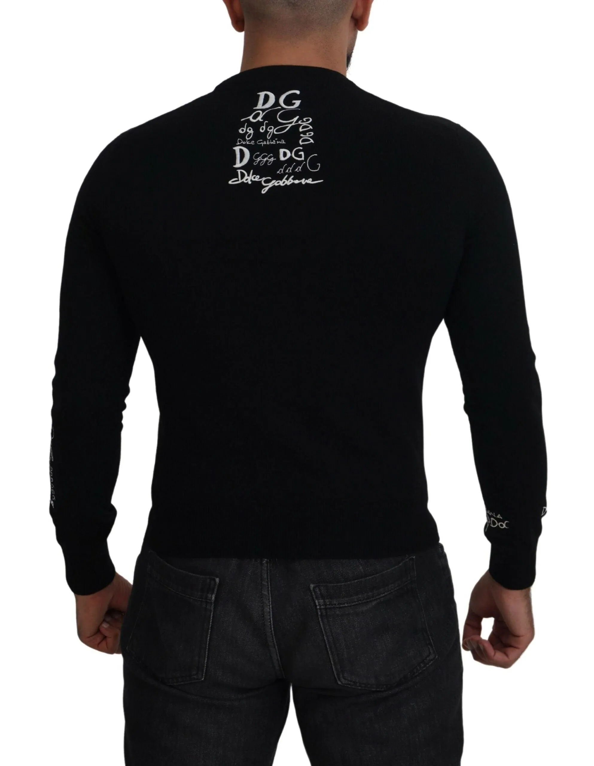 Dolce & Gabbana Black Cashmere Crew Neck Pullover Sweater