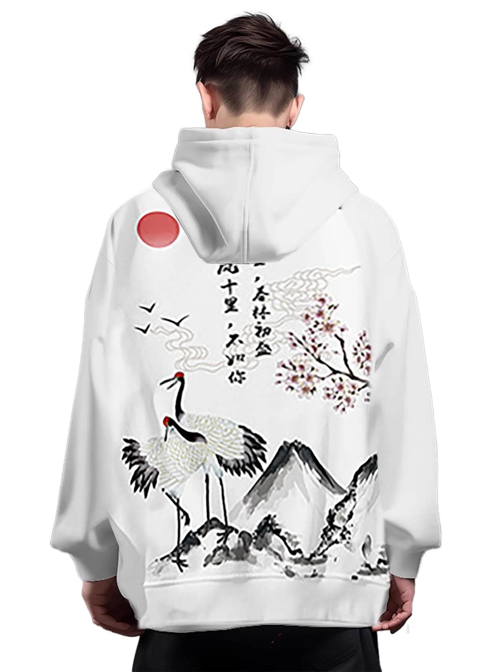Drawstring Pattern Loose Hoodie with Pocket