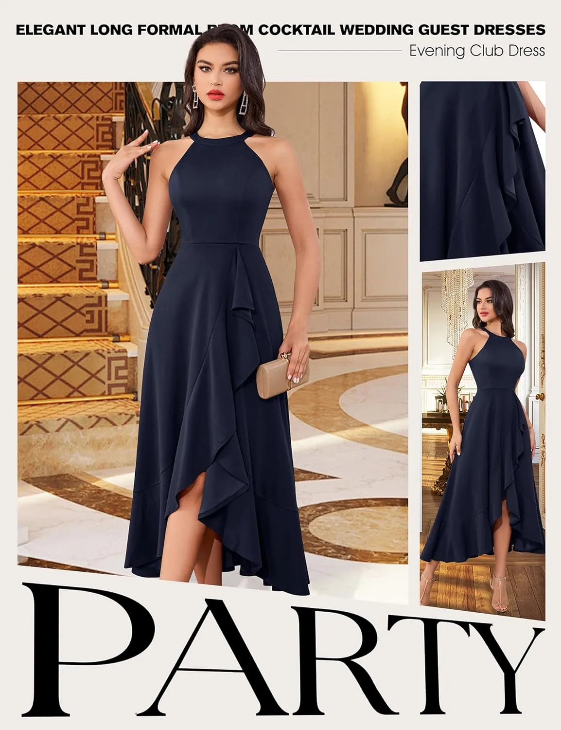 Dressystar Womens Halter Split Hem Party Dress Elegant Long Formal Prom Dress Cocktail Wedding Guest Maxi Dresses