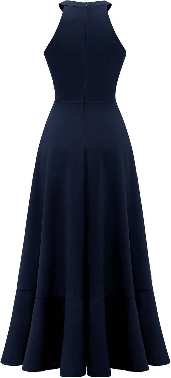 Dressystar Womens Halter Split Hem Party Dress Elegant Long Formal Prom Dress Cocktail Wedding Guest Maxi Dresses