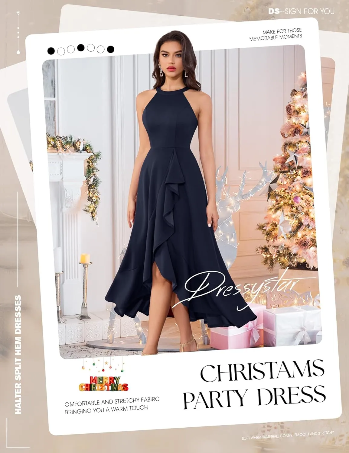 Dressystar Womens Halter Split Hem Party Dress Elegant Long Formal Prom Dress Cocktail Wedding Guest Maxi Dresses