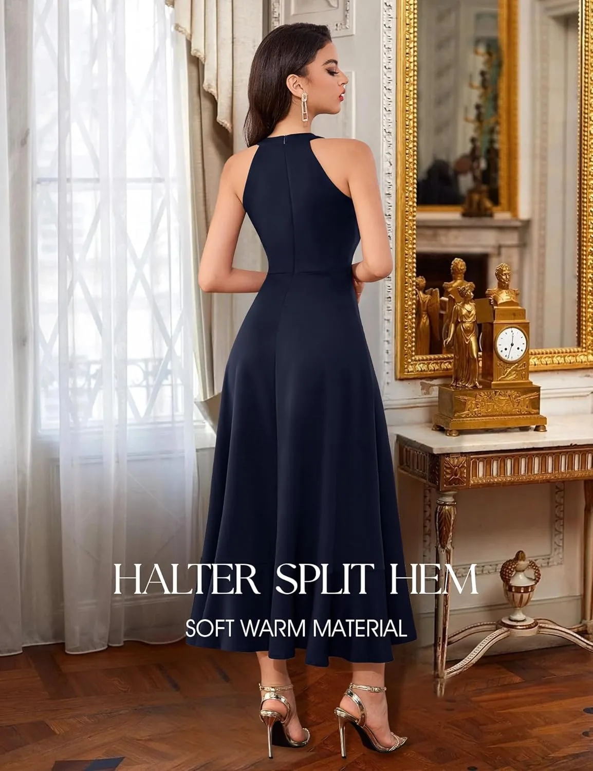 Dressystar Womens Halter Split Hem Party Dress Elegant Long Formal Prom Dress Cocktail Wedding Guest Maxi Dresses