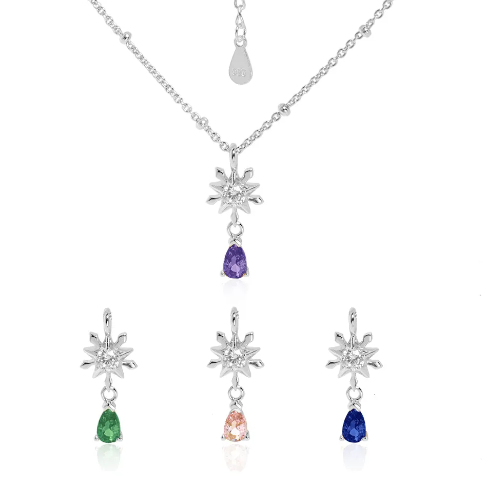 Elegant Snowflake Waterdrop CZ 925 Sterling Silver Necklace