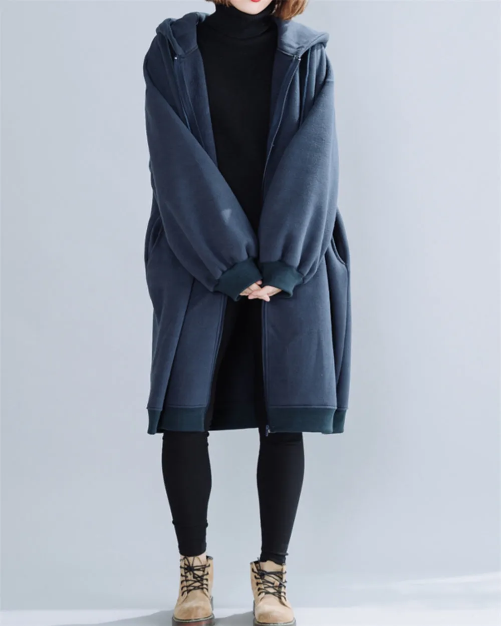 ellazhu Women's Casual Zip up Hoodies Sweatshirt Solid Pocket Long Coat GZ47