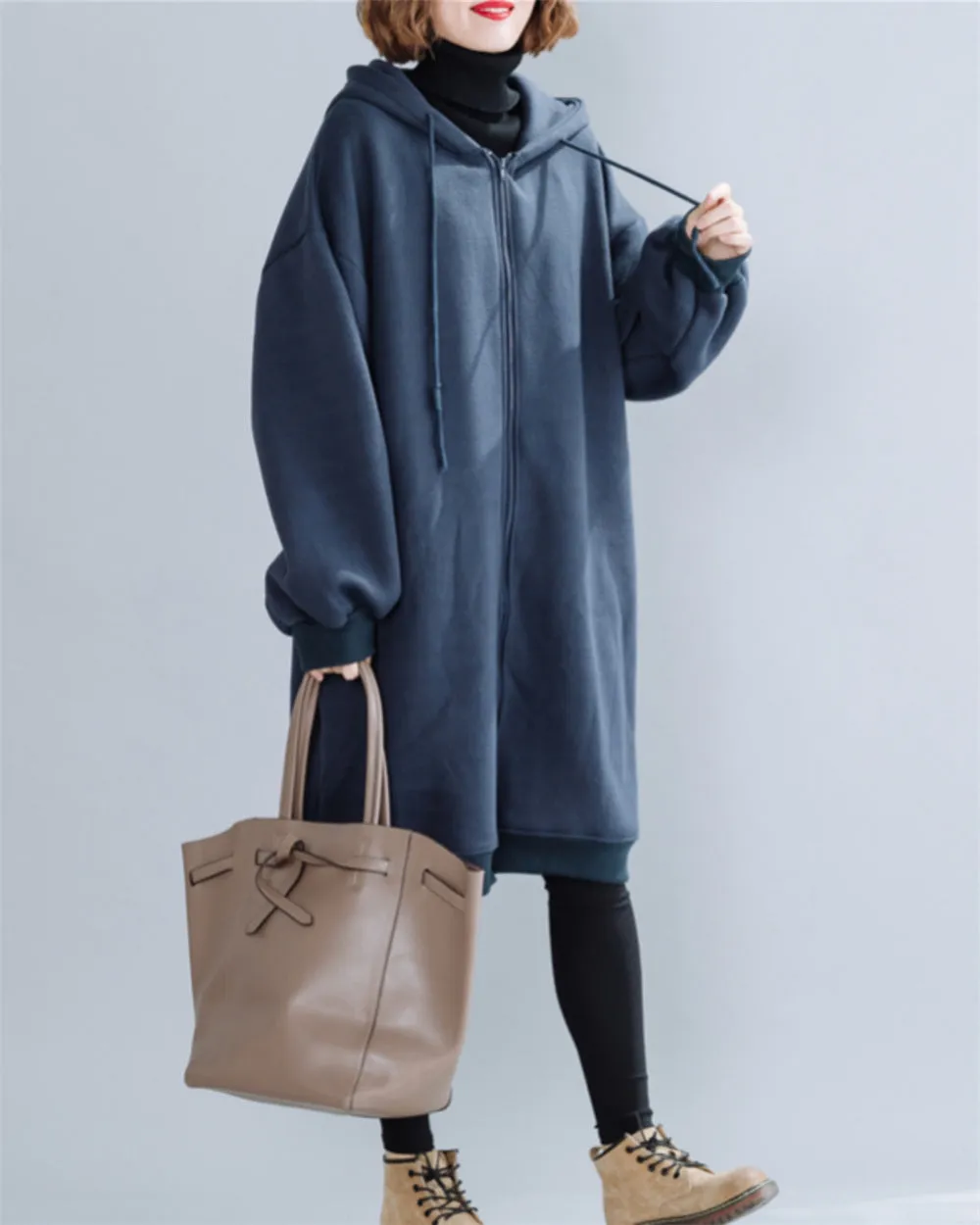 ellazhu Women's Casual Zip up Hoodies Sweatshirt Solid Pocket Long Coat GZ47
