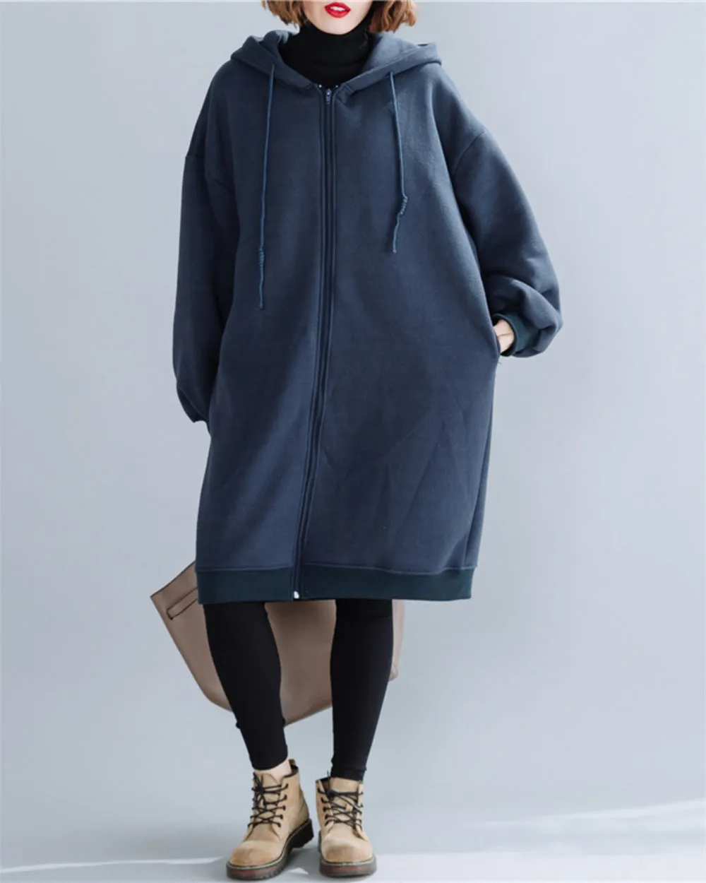 ellazhu Women's Casual Zip up Hoodies Sweatshirt Solid Pocket Long Coat GZ47
