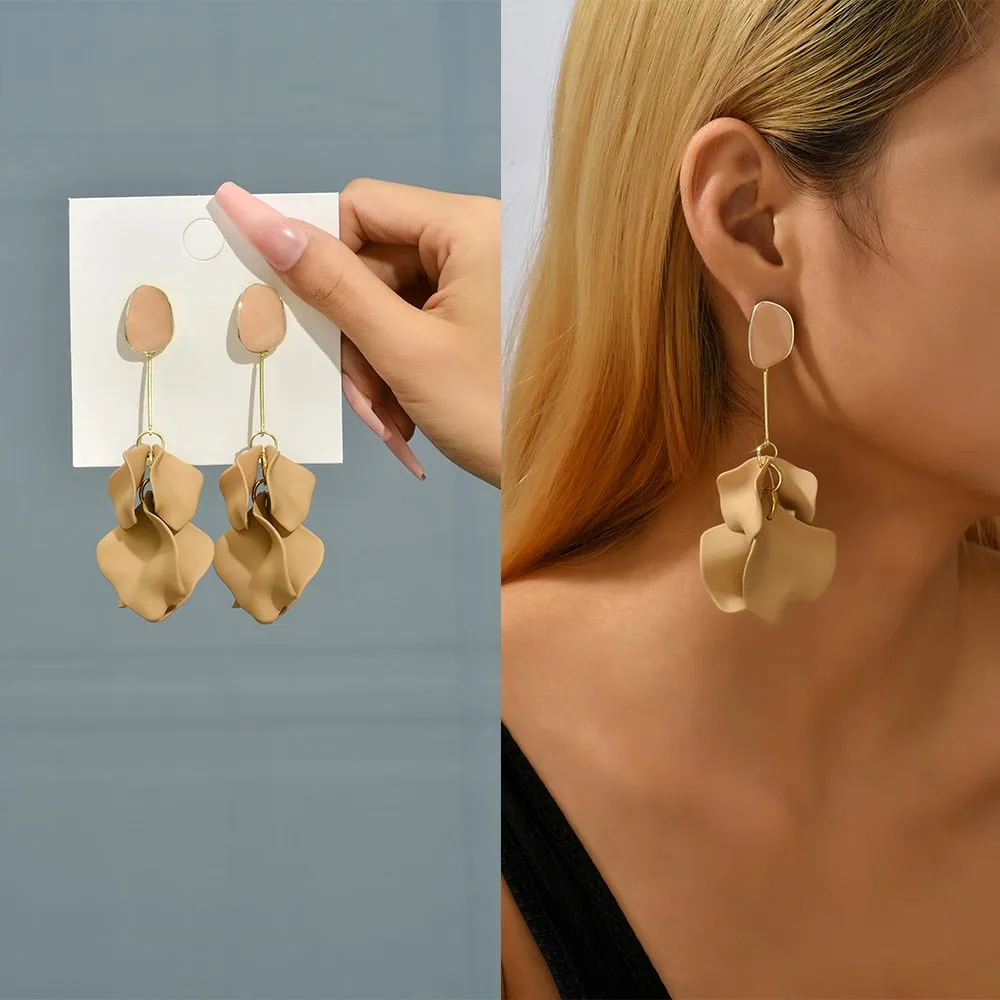 Fashion Acrylic Flower Petals Korean Long Dangle Earrings For Women