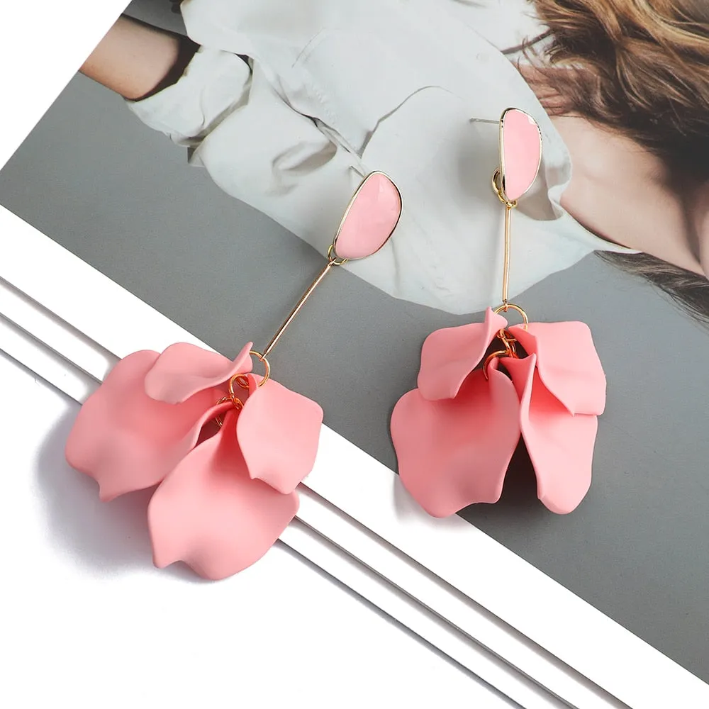 Fashion Acrylic Flower Petals Korean Long Dangle Earrings For Women