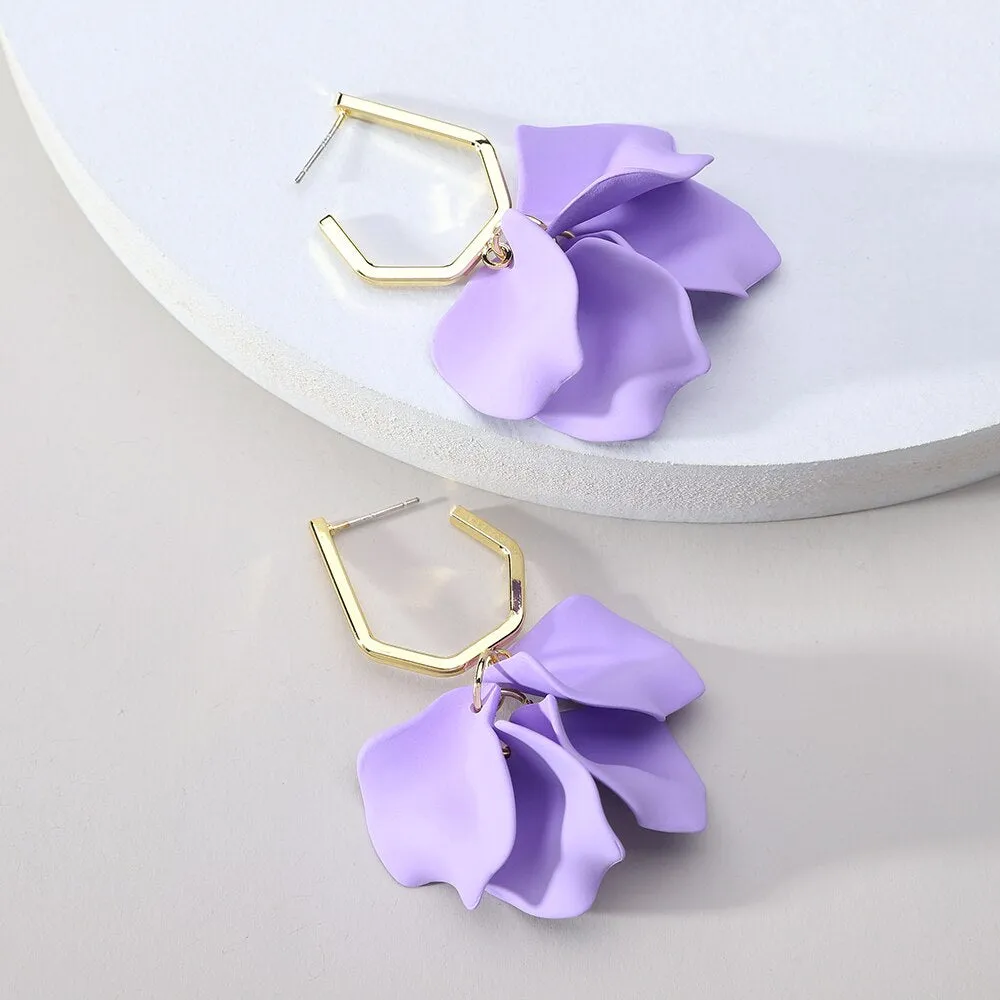 Fashion Acrylic Flower Petals Korean Long Dangle Earrings For Women