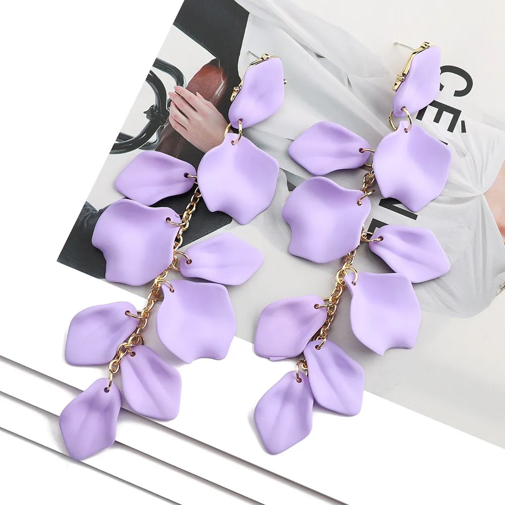 Fashion Acrylic Flower Petals Korean Long Dangle Earrings For Women