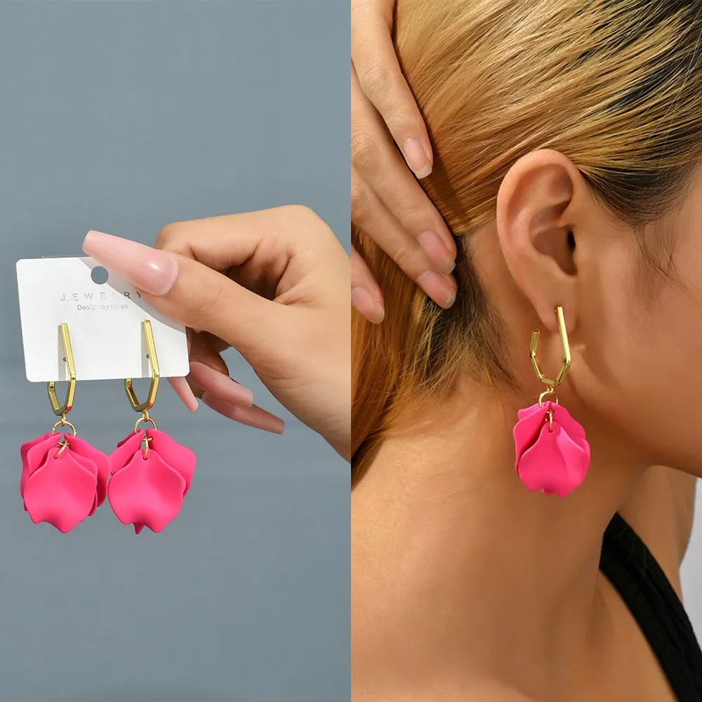 Fashion Acrylic Flower Petals Korean Long Dangle Earrings For Women