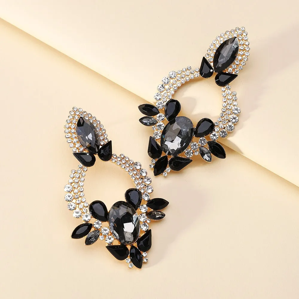 Fashion Geometric Multicolored Crystal Big Dangle Earrings For Women