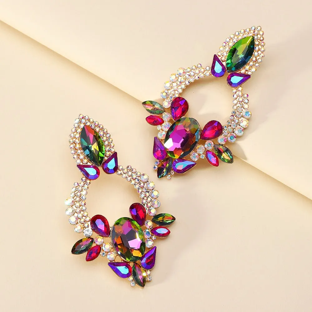 Fashion Geometric Multicolored Crystal Big Dangle Earrings For Women