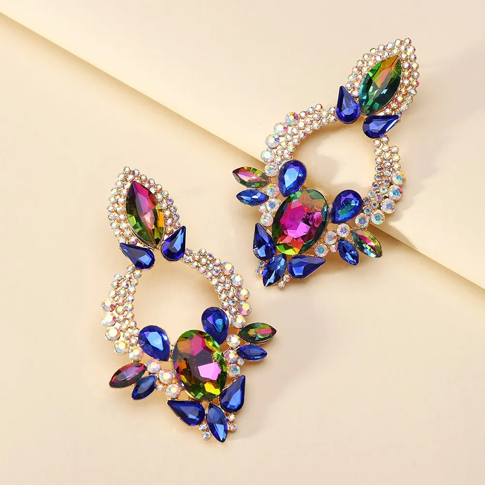 Fashion Geometric Multicolored Crystal Big Dangle Earrings For Women