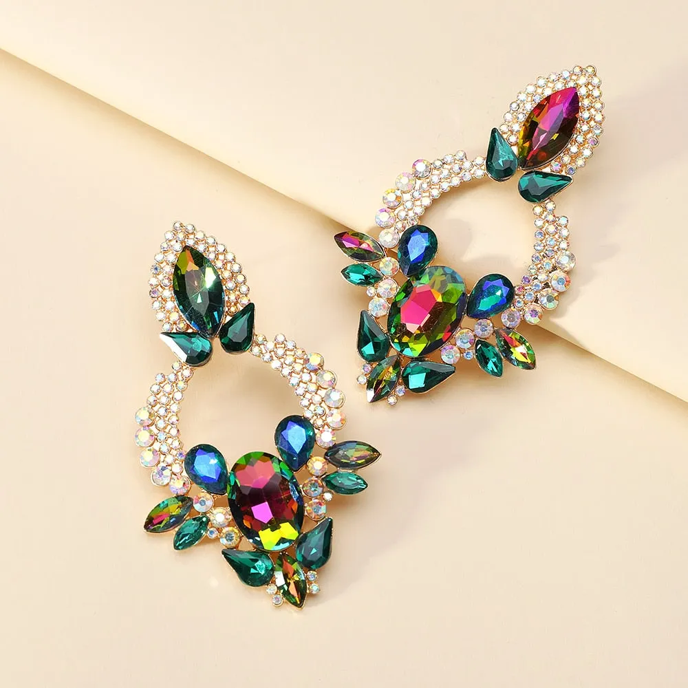 Fashion Geometric Multicolored Crystal Big Dangle Earrings For Women